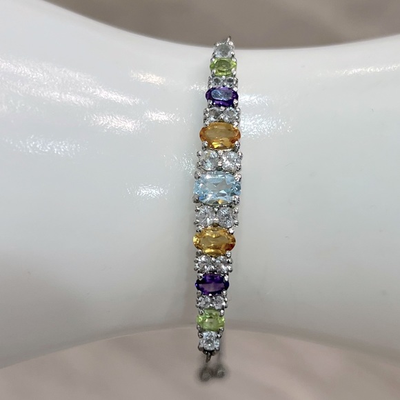 Multigemstone White Topaz Silver BOLO Bracelet - Picture 6 of 10